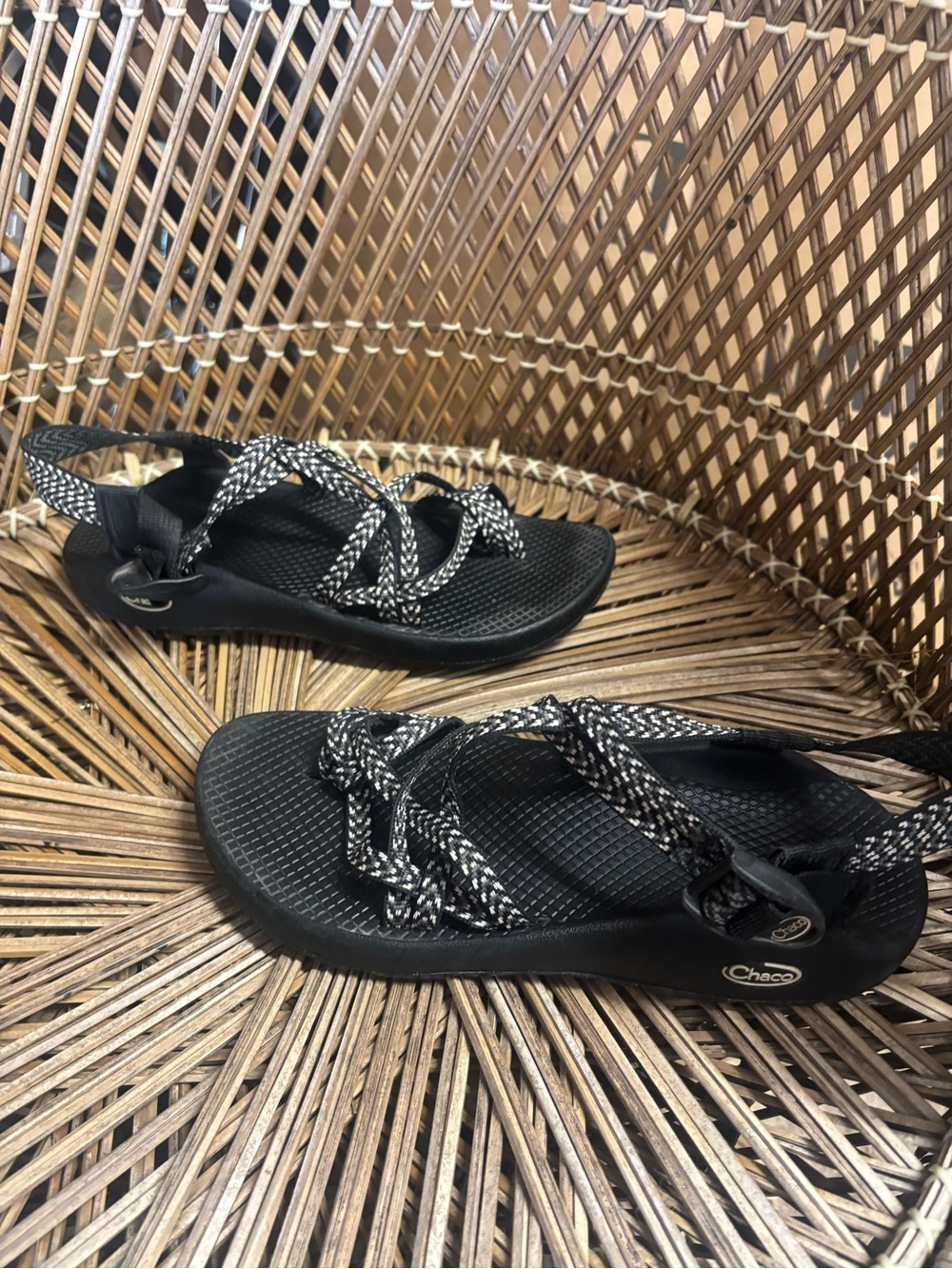 Chaco Women's Black Sandal with White-Patterned Straps - Picture 2 of 5